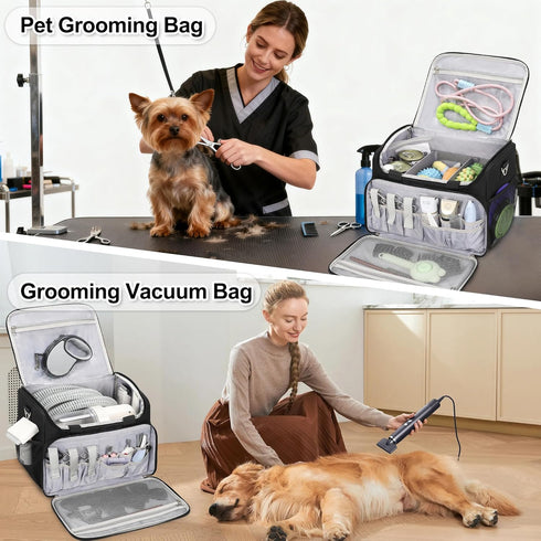 Dog Grooming Vacuum Bag, Pet Grooming Bag Extra Large Dog Grooming Storage Bag with Compartments Professional Travel