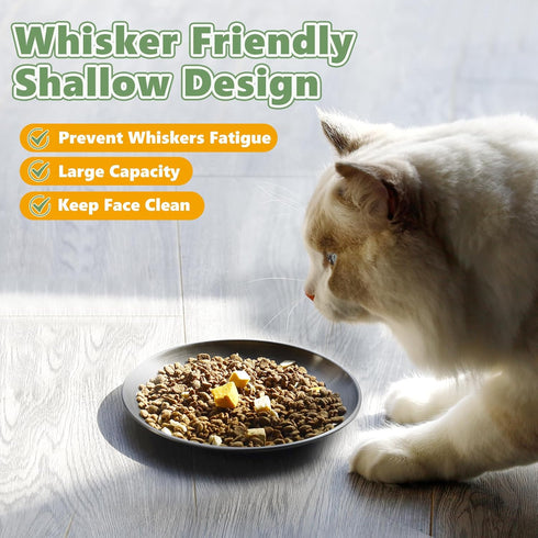 2Pcs Whisker Friendly Cat Dishes Set 6.7", Stainless Steel Shallow Cats Bowls, Wide Metal Food Bowl, Outdoor Kitten Small Animals Feeding Wet & Dry Food Dish to Prevent Whisker Fatigue(13 OZ)