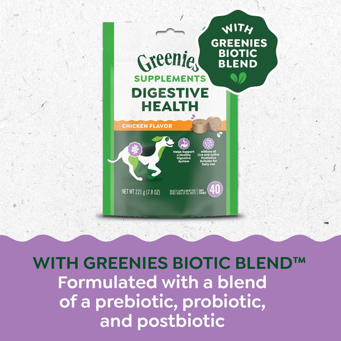 Greenies Supplements Digestive Health Probiotics for Dogs, Chicken Flavor, 40 Count Soft Chews