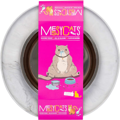 Messy Cats Single Silicone Feeder - Anti-Slip Non-Skid Cat Food Bowl, 1.75 Cups (Marble)