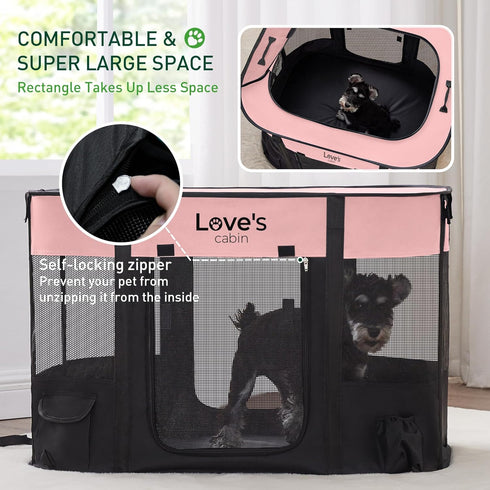 Love's cabin Pet Puppy Dog Playpen, Large Indoor/Outdoor Tent Crates, Portable Exercise Playpen with Carrying Case, Pink