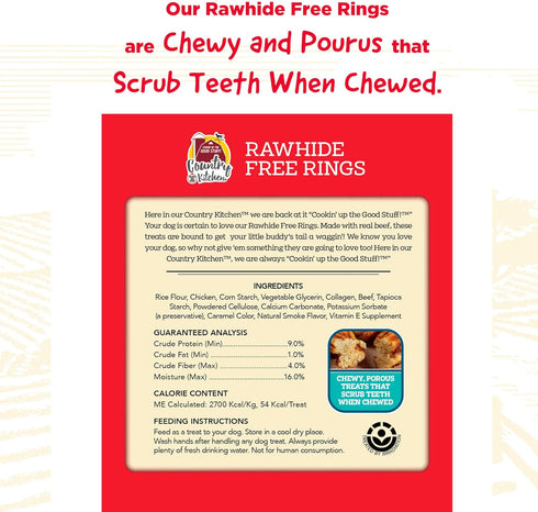 Country 21 Count Kitchen Rawhide Free Beef Rings Dog Chews, Made with Real Beef, Highly Digestible, Gluten Free