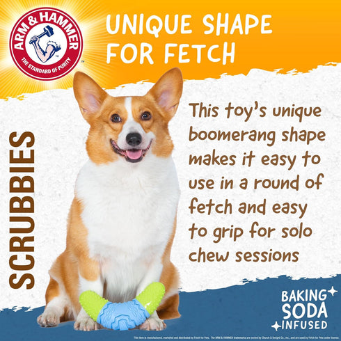 Arm & Hammer for Pets Boomerang Chew Toy, Durable Baking Soda Infused Teething Toy for Adult Dogs, Interactive