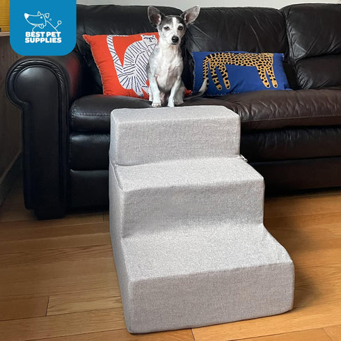 Best Pet Supplies Foldable Foam Pet Steps for Small Dogs & Cats, Portable Ramp for Couch, Non-Slip Support, Gray