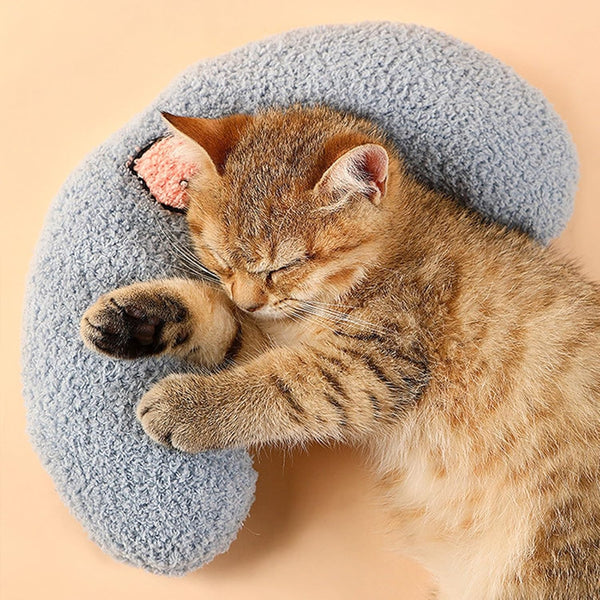Little Pillow for Cats Puppies, Ultra Soft Fluffy Calming Toy, Half Donut Cuddler for Joint Relief Sleeping