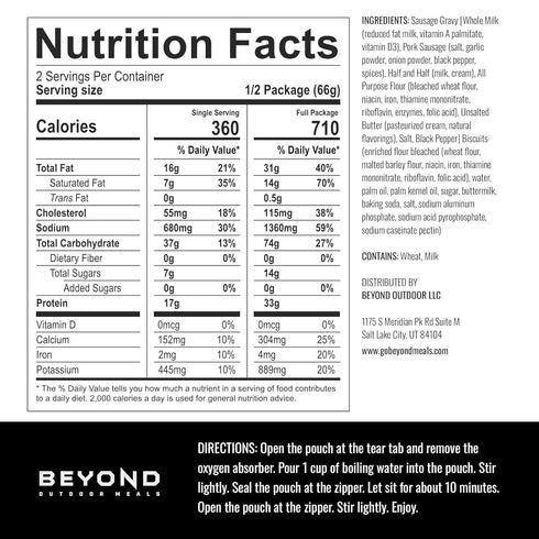 Beyond Outdoor Meals Backpacking Biscuits & Gravy | Freeze Dried Camping & Food | High Protein Meals | Just Add Water