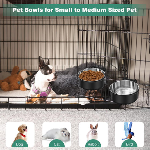 2 Pack No Spill Dog Crate Water Bowls, Hanging Stainless Steel Bowls for Pet Cage Accessories