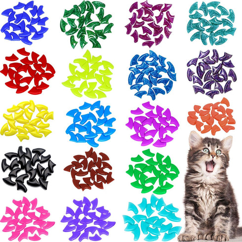 VICTHY 120pcs Cat Nail Caps - Cat Nail Covers with Adhesives and Applicators (Medium)