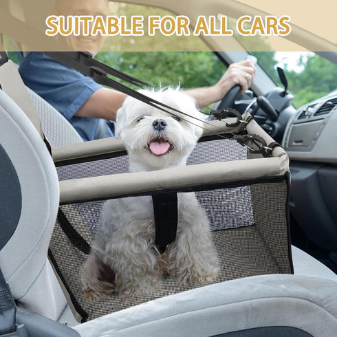 PetsHome Dog Car Seat, Foldable Booster Seat, Waterproof Travel Bag for Small to Medium Dogs, Pure Grey