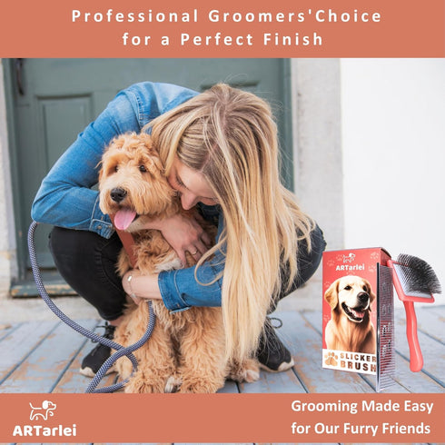 2-in-1 Slicker Brush & Comb for Golden Retriever & Doodle - Easy Detangling & Deshedding for Long Curly Haired Doodle