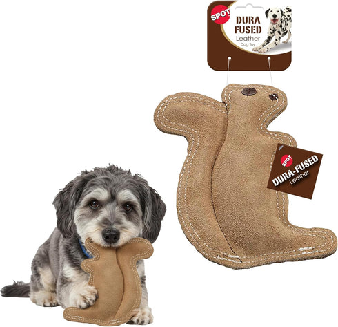 SPOT Dura-Fused Leather Squirrel Dog Toy Real Leather & Jute Fabric, Double-Stitched &