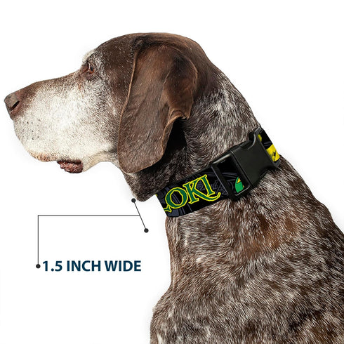 Dog Collar Plastic Clip Loki In Action, Black Gray Yellow Green, 11 to 17 Inches, 1.0 Inch Wide