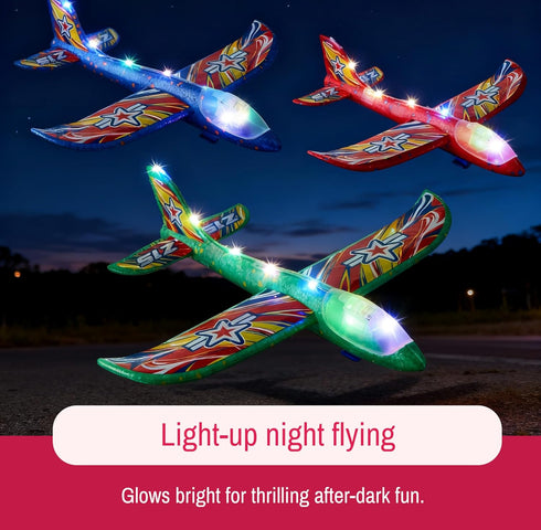 Set, (14+) JOYIN LED Foam Glider Airplane Launcher Included Light-Up Flying Planes and Handheld Launcher, Long Distance