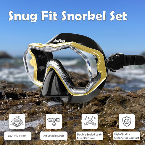 Snorkeling Gear Set for Adults: Anti-Fog Mask, 3-Piece Dry Top Snorkel, Panoramic View with Gear Bag