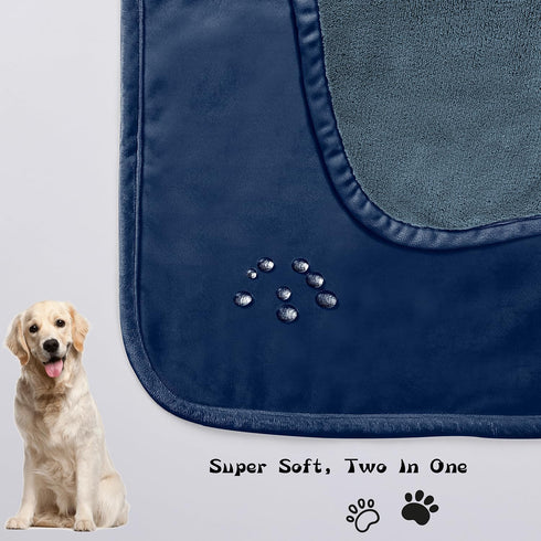 100% Waterproof Dog Blanket - 68x82 inches Soft Leak Proof Pet Couch Throw, Washable, Navy Blue+Stone Blue