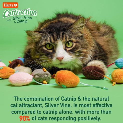 Hartz Cattraction Crinkle Mice with Silver Vine & Catnip - 10 Count