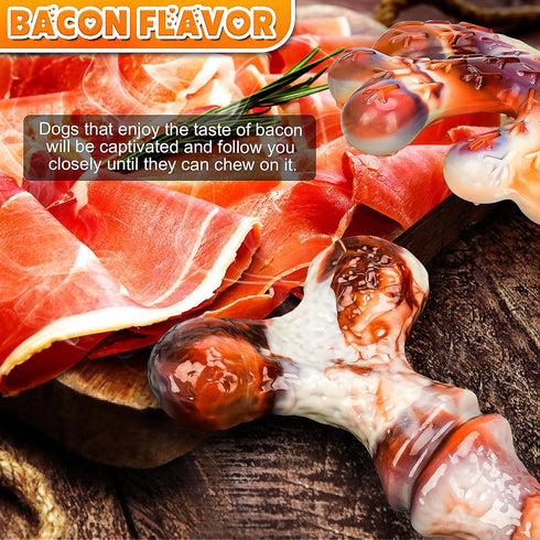 4-Pack Dog Chew Toys for Aggressive Chewers, Durable Bacon Flavor Nylon Bones for Teeth Cleaning