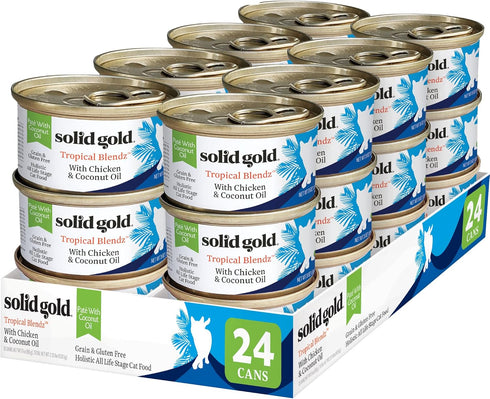 Solid Gold Wet Cat Food Pate for Adult & Senior Cats, Real Chicken & Coconut Oil, 3oz, 24 Count
