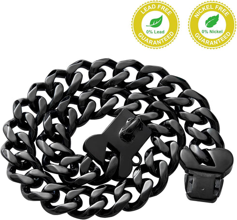 Black Cuban Link Dog Chain Collar 19mm with Secure Snap Buckle for Small Medium Pitbull (24")