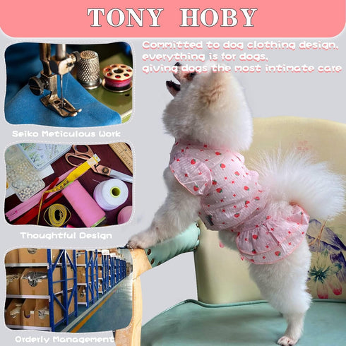 TONY HOBY Dog Summer Dress with Strawberry for Small Medium Dogs - Soft and Breathable (Pink, XS)