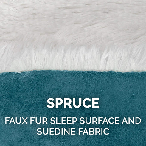 Furhaven Self-Warming Cat Bed for Indoor Cats, 4-Beds-in-1, Washable Plush Faux Fur Cuddler, Small, Spruce