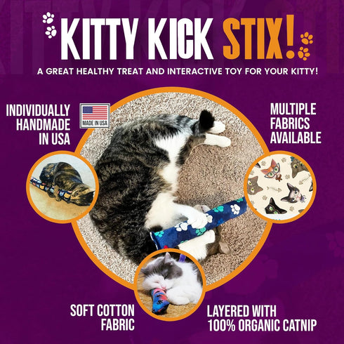 Kitty Kick Stix Catnip Kicker Toy, 15", Set of 2, Handmade in USA, Interactive Toy for All Breeds