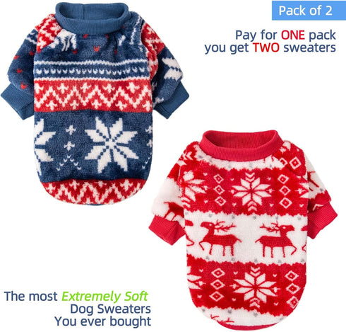 FabriCastle Dog Sweater, Pack of 2 or 3, Dog Clothes, Dog Coat, Dog Jacket for Small or Medium Dogs Boy or Girl, Ultra Soft and Warm Cat Pet Sweaters (Red,Blue, X-Small)