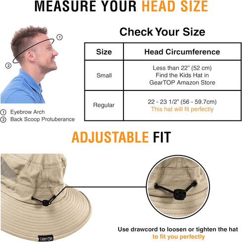 GearTOP Fishing Hat, UPF 50+ Wide Brim Sun Hat for Men and Women, UV Protection Safari and Hiking Hats