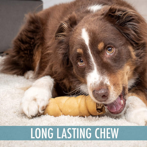 Water Buffalo Cheek Roll Long Lasting Dog Chews (5 Pack) - Rawhide Free Stick Bones for Aggressive Chewers