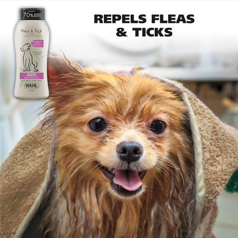 Wahl USA Flea & Tick Repelling Dog Shampoo, Defense Formula with Eucalyptus, Cedar & Rosemary, 24 Oz