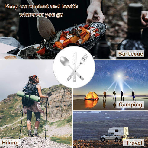 KINLINK 4-in-1 Camping Utensils 3-Pack, Portable Stainless Steel Spoon, Fork, Knife & Bottle Opener Combo Set