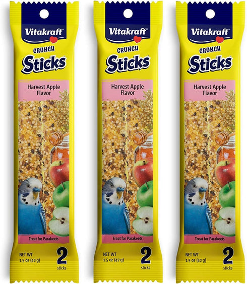 Vitakraft 3 Pack Harvest Apple Crunch Sticks for Parakeets, 2 Sticks Each
