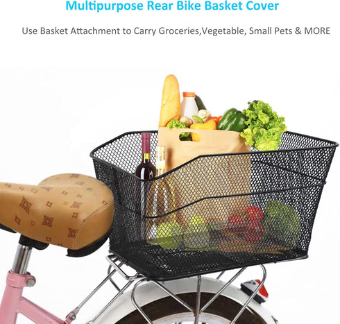 Rear Bike Basket, Bicycle Rack Basket with Rainproof Reflectors and Cargo Net, 15.45 * 11.6 * 7.1 inches