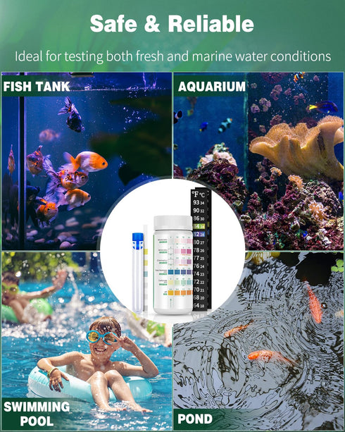 Pawfly 6 in 1 Aquarium Test Strips, 100 Strips for pH, Chlorine, Nitrate, Nitrite, and Hardness