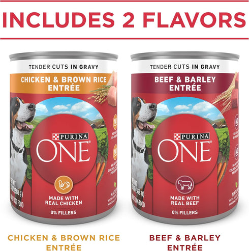 Pack (Pack 2) 13 oz. Purina ONE Tender Cuts in Gravy Chicken and Brown Rice and Beef and Barley Entrees High Protein