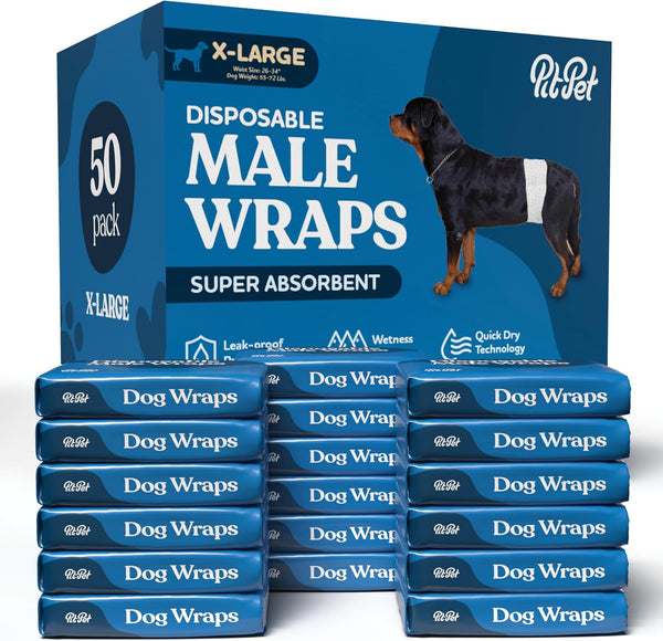 Comfortable Male Dog Diapers - 50-Pack Super Absorbent Disposable Male Dog Wraps-