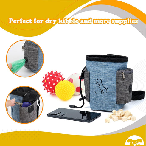 Dog Treat Pouch, Lightweight Portable Pet Safe Treat Bag with Built-in Poop Bag Dispenser (Red, Paw)