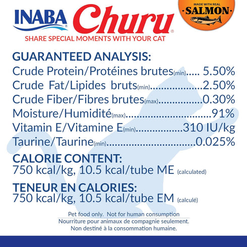 0.5 60 INABA Salmon Churu Cat Treats, Lickable, Squeezable Creamy Pure Cat Treat with Green Tea Extract & Taurine