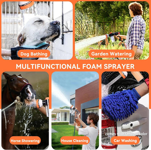 Pup Jet Dog Wash - 10 Sprayer Pattern Hose Attachment for Outdoor Dog Bathing with Soap Dispenser