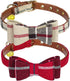 PUPTECK Puppy Collar with Bell, XXS Adjustable Bowtie Soft Leather Dog Collar for Cats & Extra Small Dogs (2 Packs)