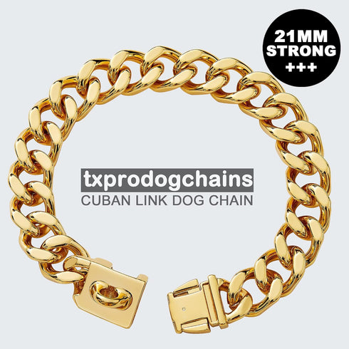 txprodogchains Big Dog Chain Collar with Buckle, Strong Heavy Duty 21MM Thick Wide Stainless Steel for Large Dogs