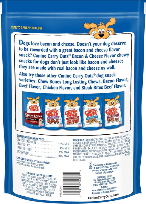 Canine Carry Outs Dog Treats - Bacon & Cheese Flavor, 22.5 Ounce (Pack of 6), Made with Real Bacon and Cheese