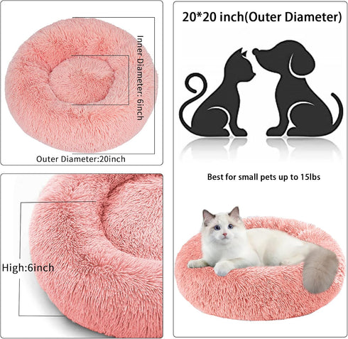 Nisrada Cat Beds for Indoor Cats, 20 Inch Dog Bed for Small Medium Large Dogs, Washable Round Pet Bed