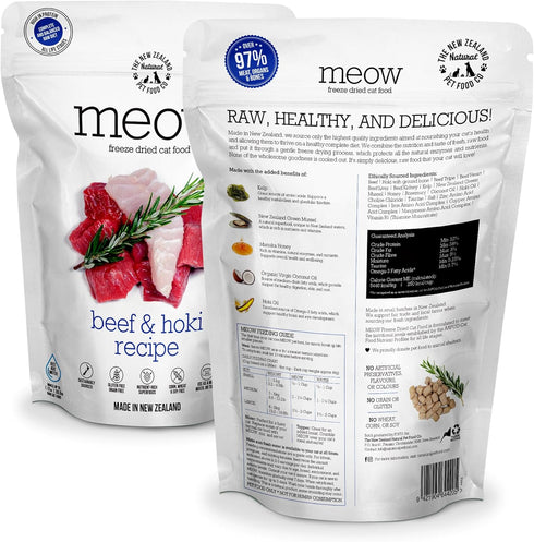 Freeze Dried Cat Food by Meow, Beef & Hoki Recipe, High Protein Treats, Meals & Toppers, 9.9 oz