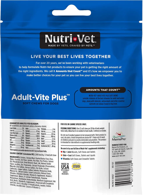 Nutri-Vet Adult-Vite Plus Soft Chews for Dogs, 70 Count, 6 Ounces, Supports Everyday Health