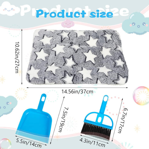 6 Pieces Guinea Pig Bed Plush Hamster Mat Bunny Bed Small Animal Sleeping Bedding Pads with Cleaning Dustpan Brush for Chinchilla Squirrel Hedgehog Small Animals (Cute Color, Star)