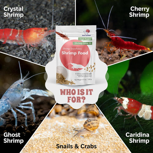 3.5oz/100mg Snout and Shell Snowflakes Shrimp Food - High Protein Sinking Soy Pellets for Tropical Freshwater