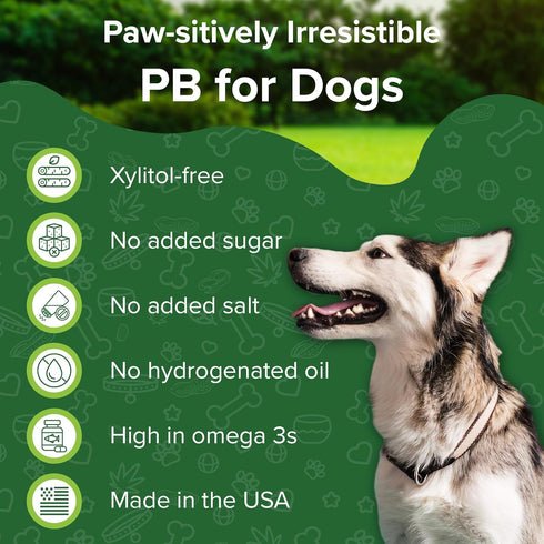 100% 16 oz Natural Peanut Butter for Dogs Safe - Healthy Dog Treats - No Sugar, Xylitol Free, Digestive Support - Puppy