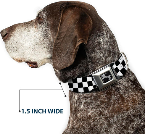 Buckle-Down Seatbelt Buckle Dog Collar, Checker Black/White, 1" Wide, Fits 15-26" Neck, Large