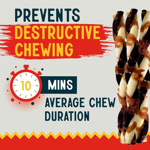 Canine Chews 5" Triple Flavor Rawhide Stick Twists for Small Dogs - Chicken, Pork, Beef Flavor Chew Toy (100 Pack)